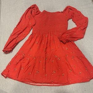 Small American Eagle Outfitters Red Floral Long Sleeve Dress